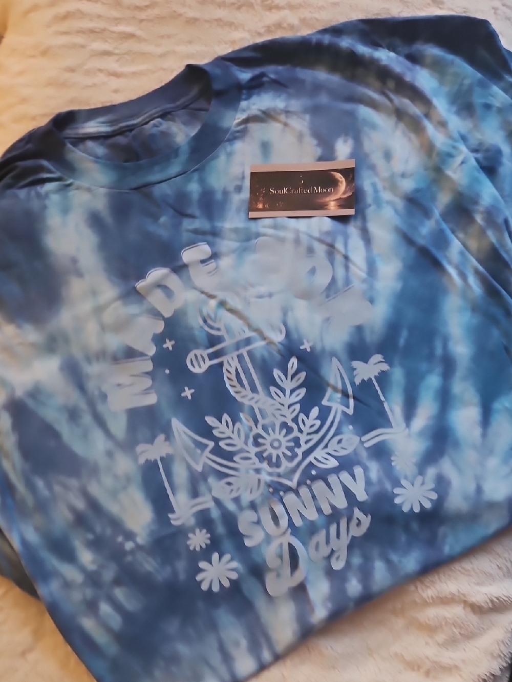 George Blue Tie-Dye Short Sleeve Tee - White Graphic